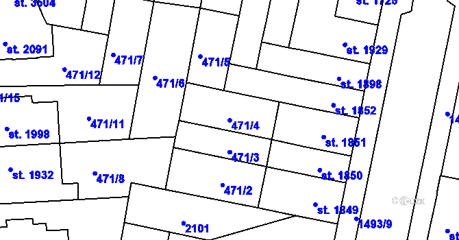 Parcela st. 471/4 v KÚ Třebíč, Katastrální mapa