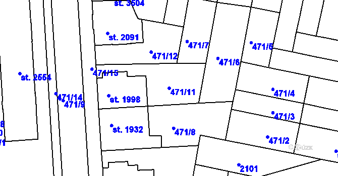 Parcela st. 471/11 v KÚ Třebíč, Katastrální mapa