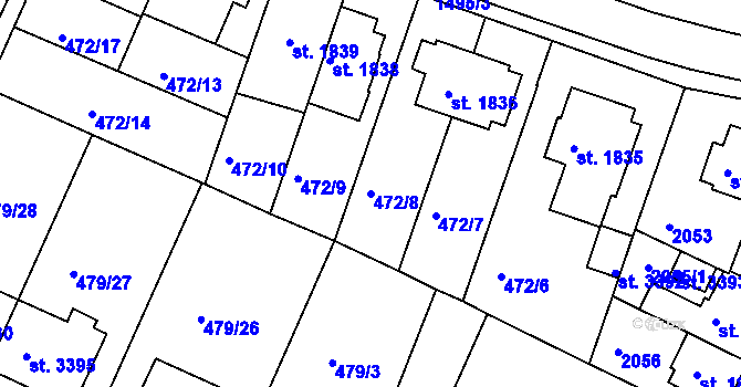 Parcela st. 472/8 v KÚ Třebíč, Katastrální mapa