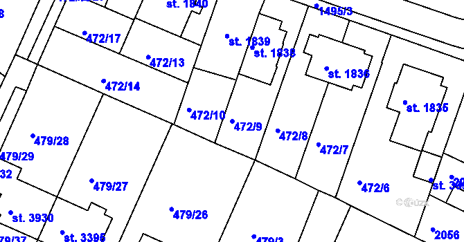 Parcela st. 472/9 v KÚ Třebíč, Katastrální mapa