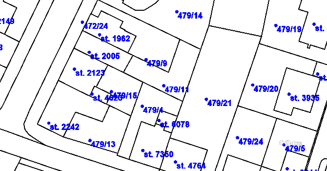 Parcela st. 479/11 v KÚ Třebíč, Katastrální mapa