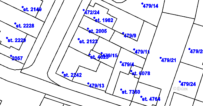 Parcela st. 479/15 v KÚ Třebíč, Katastrální mapa