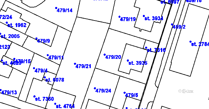Parcela st. 479/20 v KÚ Třebíč, Katastrální mapa