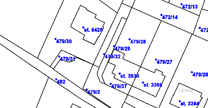 Parcela st. 479/32 v KÚ Třebíč, Katastrální mapa