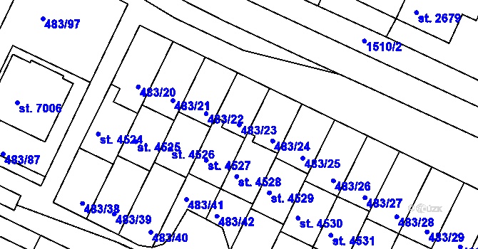 Parcela st. 483/23 v KÚ Třebíč, Katastrální mapa