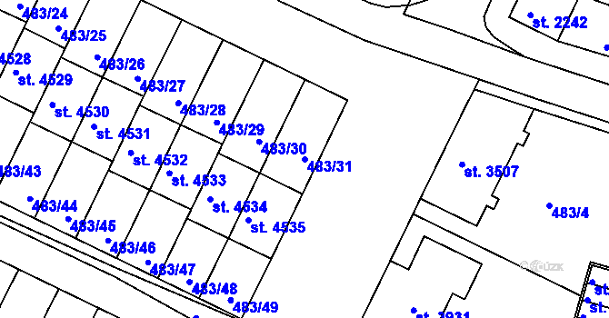 Parcela st. 483/31 v KÚ Třebíč, Katastrální mapa