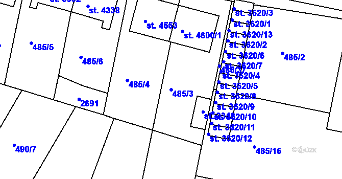 Parcela st. 485/3 v KÚ Třebíč, Katastrální mapa