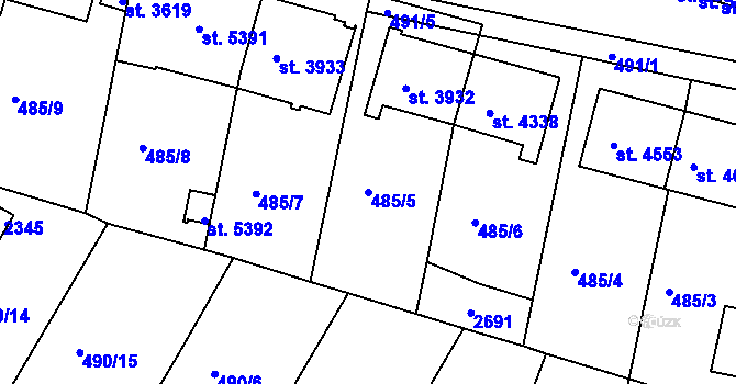 Parcela st. 485/5 v KÚ Třebíč, Katastrální mapa