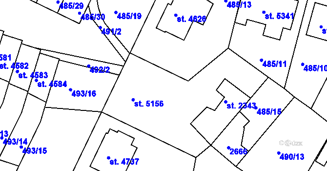 Parcela st. 485/20 v KÚ Třebíč, Katastrální mapa