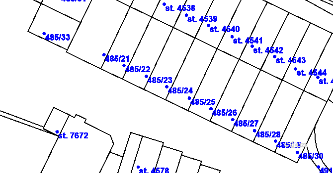 Parcela st. 485/24 v KÚ Třebíč, Katastrální mapa