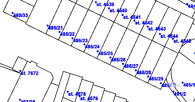 Parcela st. 485/25 v KÚ Třebíč, Katastrální mapa