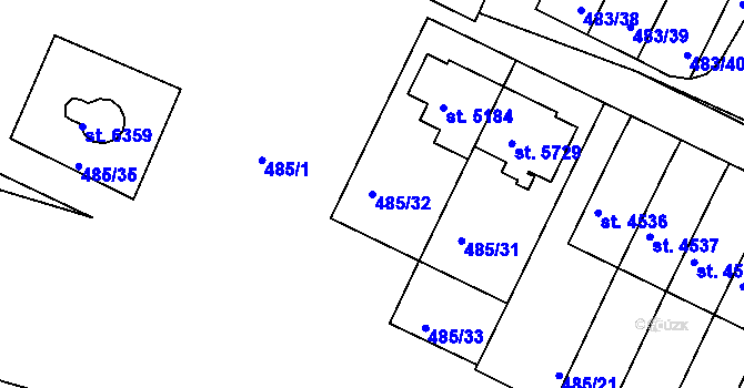 Parcela st. 485/32 v KÚ Třebíč, Katastrální mapa