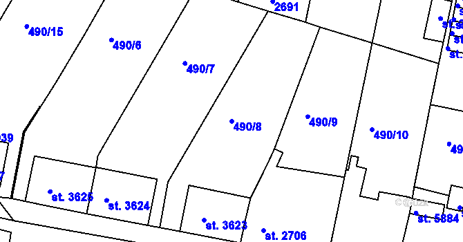 Parcela st. 490/8 v KÚ Třebíč, Katastrální mapa