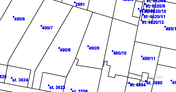 Parcela st. 490/9 v KÚ Třebíč, Katastrální mapa