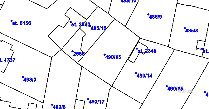 Parcela st. 490/13 v KÚ Třebíč, Katastrální mapa