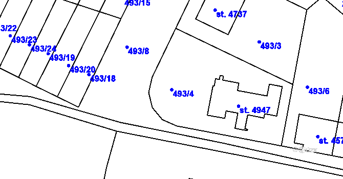 Parcela st. 493/4 v KÚ Třebíč, Katastrální mapa