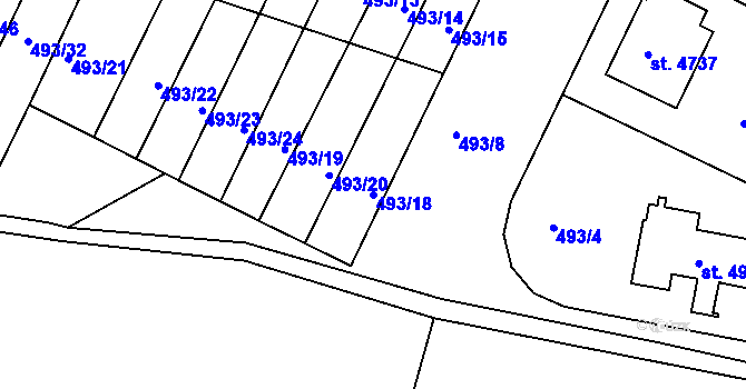 Parcela st. 493/18 v KÚ Třebíč, Katastrální mapa