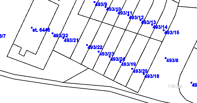 Parcela st. 493/23 v KÚ Třebíč, Katastrální mapa