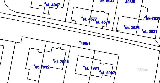 Parcela st. 498/4 v KÚ Třebíč, Katastrální mapa