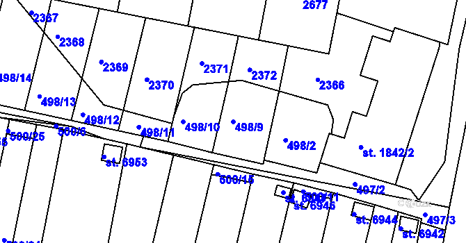 Parcela st. 498/9 v KÚ Třebíč, Katastrální mapa