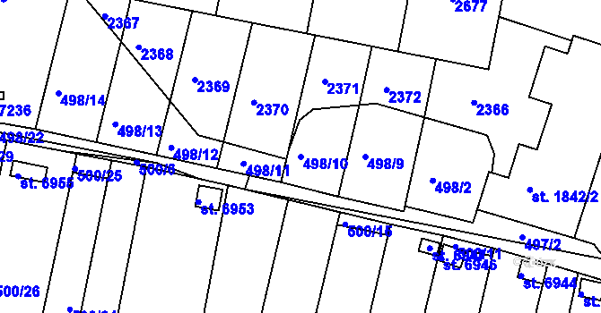 Parcela st. 498/10 v KÚ Třebíč, Katastrální mapa