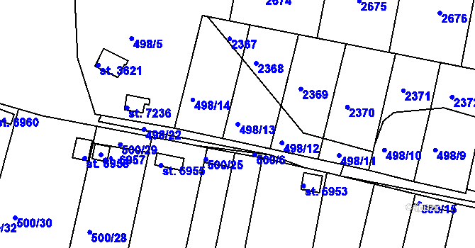 Parcela st. 498/13 v KÚ Třebíč, Katastrální mapa