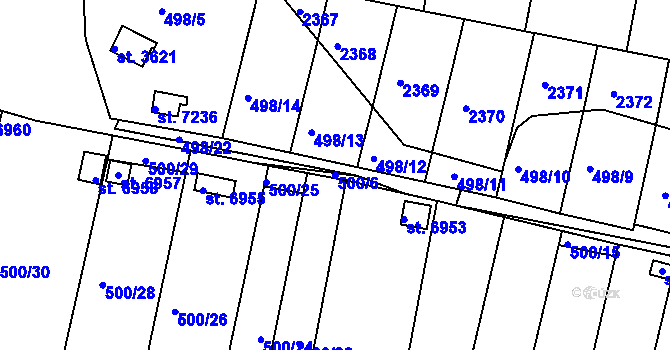 Parcela st. 500/6 v KÚ Třebíč, Katastrální mapa