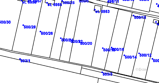 Parcela st. 500/20 v KÚ Třebíč, Katastrální mapa