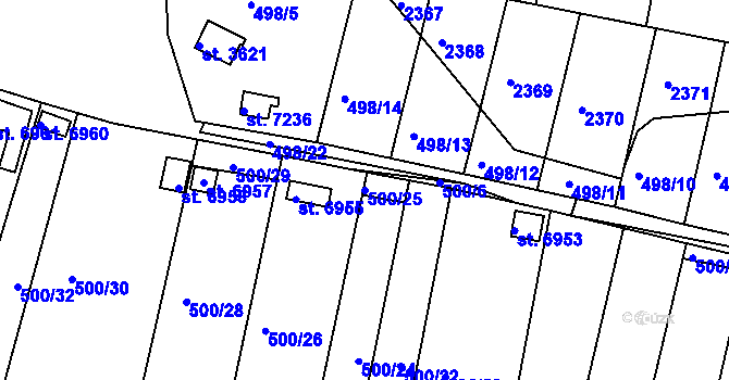 Parcela st. 500/25 v KÚ Třebíč, Katastrální mapa