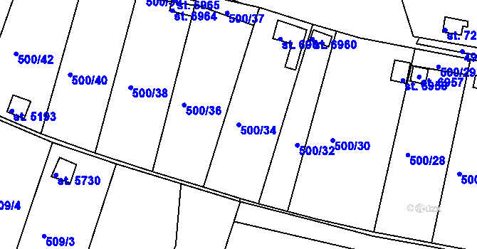 Parcela st. 500/34 v KÚ Třebíč, Katastrální mapa
