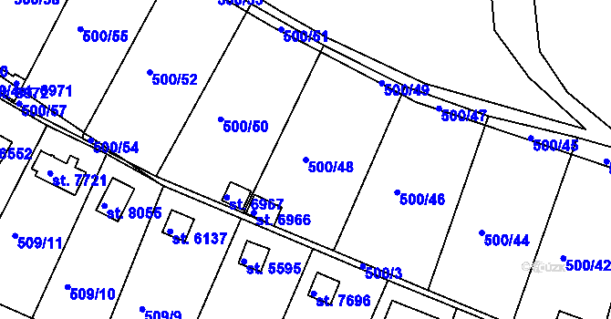 Parcela st. 500/48 v KÚ Třebíč, Katastrální mapa