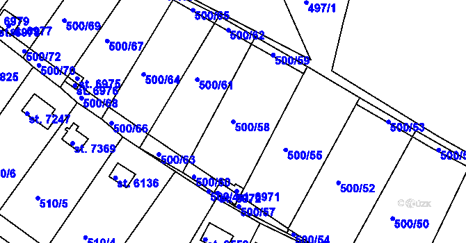 Parcela st. 500/58 v KÚ Třebíč, Katastrální mapa