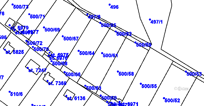 Parcela st. 500/61 v KÚ Třebíč, Katastrální mapa
