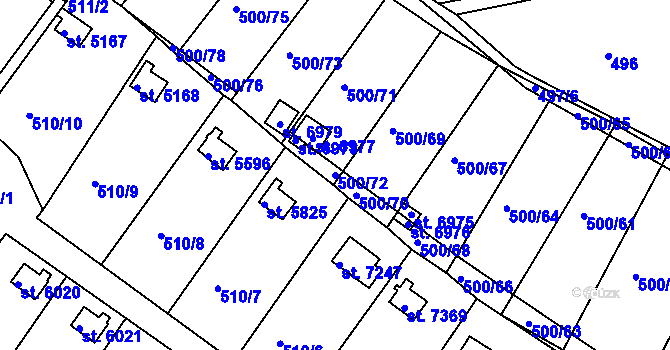 Parcela st. 500/72 v KÚ Třebíč, Katastrální mapa