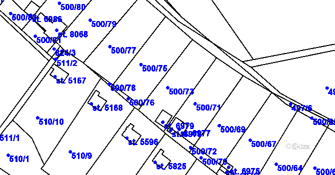 Parcela st. 500/73 v KÚ Třebíč, Katastrální mapa