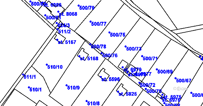Parcela st. 500/76 v KÚ Třebíč, Katastrální mapa