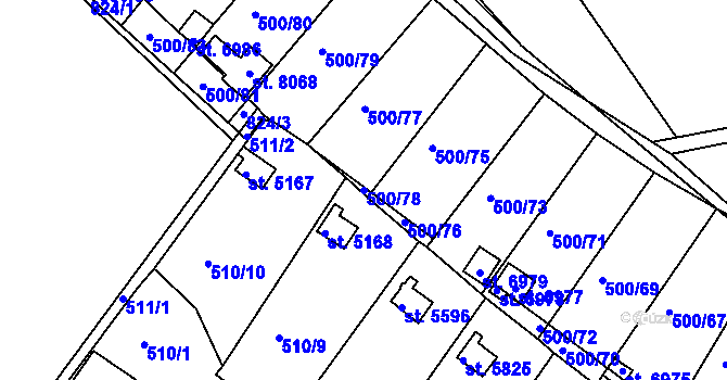 Parcela st. 500/78 v KÚ Třebíč, Katastrální mapa
