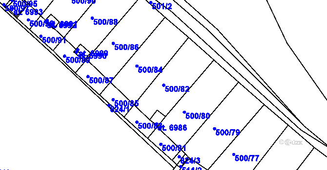 Parcela st. 500/82 v KÚ Třebíč, Katastrální mapa