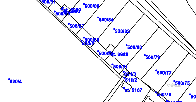 Parcela st. 500/83 v KÚ Třebíč, Katastrální mapa