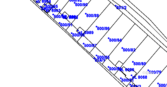 Parcela st. 500/87 v KÚ Třebíč, Katastrální mapa