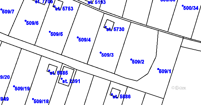 Parcela st. 509/3 v KÚ Třebíč, Katastrální mapa