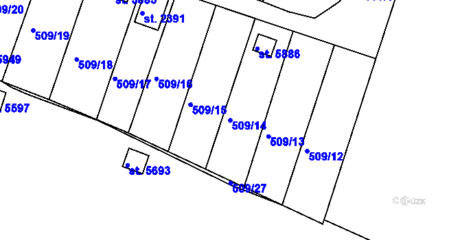 Parcela st. 509/14 v KÚ Třebíč, Katastrální mapa