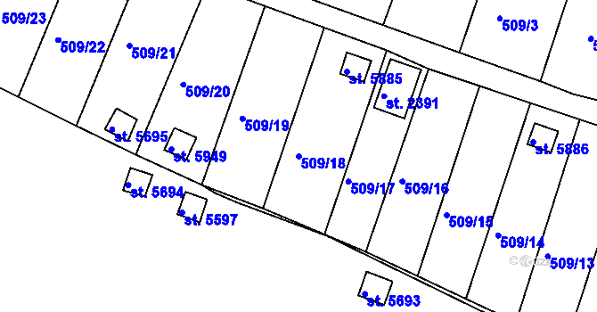 Parcela st. 509/18 v KÚ Třebíč, Katastrální mapa
