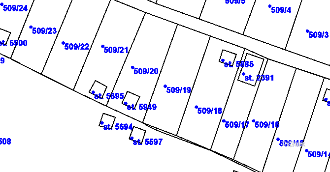 Parcela st. 509/19 v KÚ Třebíč, Katastrální mapa