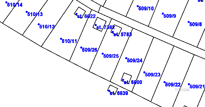 Parcela st. 509/25 v KÚ Třebíč, Katastrální mapa