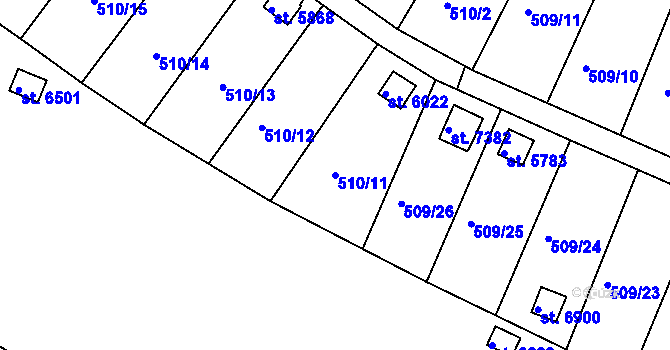 Parcela st. 510/11 v KÚ Třebíč, Katastrální mapa