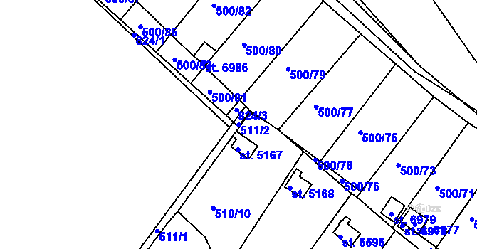 Parcela st. 511/2 v KÚ Třebíč, Katastrální mapa