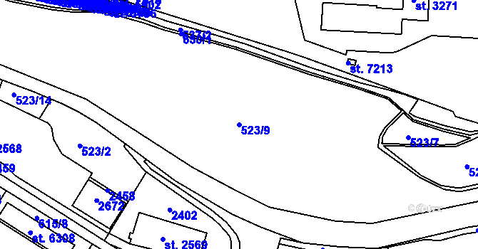 Parcela st. 523/9 v KÚ Třebíč, Katastrální mapa