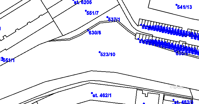 Parcela st. 523/10 v KÚ Třebíč, Katastrální mapa