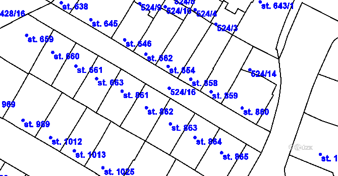 Parcela st. 524/16 v KÚ Třebíč, Katastrální mapa